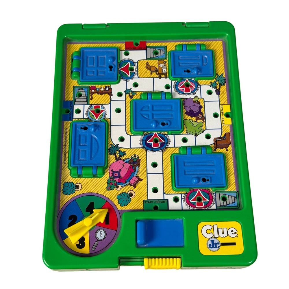 Vintage 1994 Clue Jr Travel Board Game Waddingtons Portable Mystery Game Green